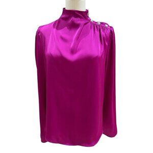 Joie Blouse Hot Pink Satin High Neck Rhinestone Bling buttons Top SZ XS NWT $248
